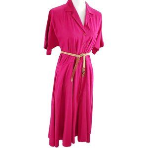 Vintage George Georgiou Silk Shirt Dress Fuscia 80s 90s Short Sleeve